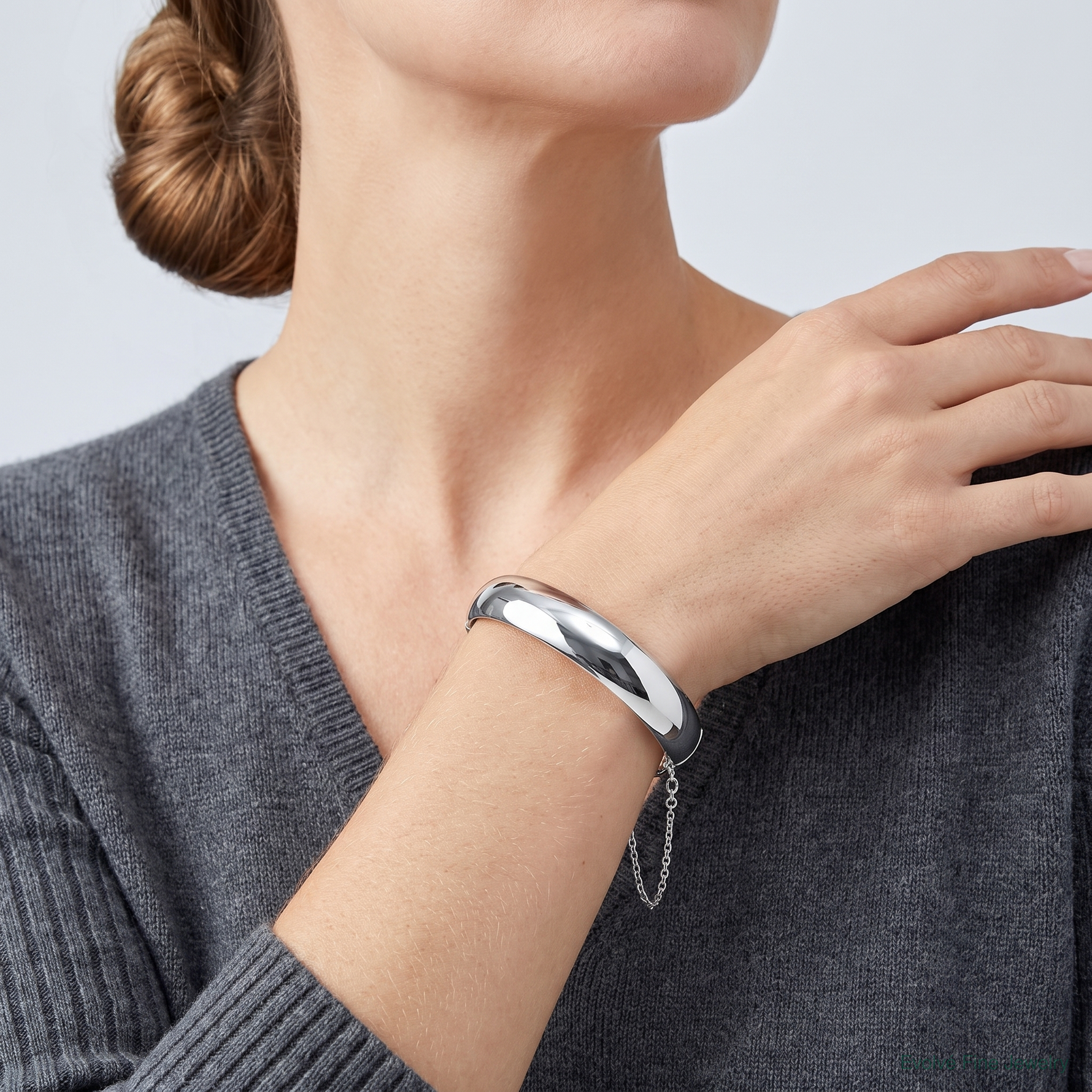 Sterling Silver Rhodium-plated 12.00mm Hinged Bangle Bracelet - Model Shot