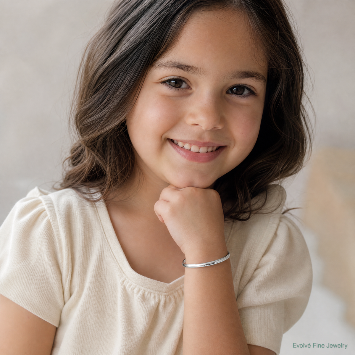 Sterling Silver RH-plated Polished 5mm w/ Safety Hinged Children's Bangle - Model Shot