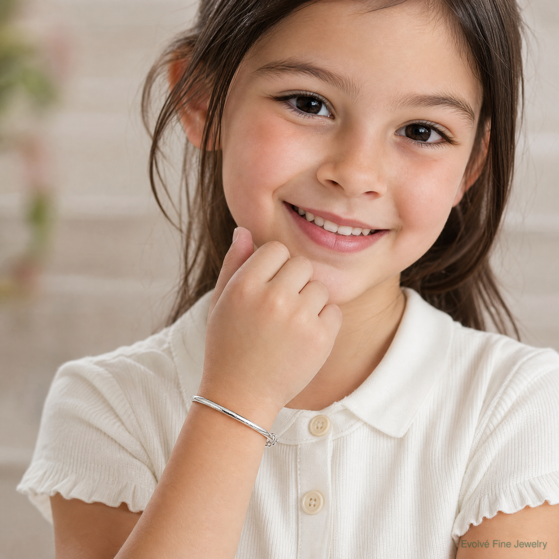 SS RH-plated Polished & D/C 4mm w/ Safety Hinged Children's Bangle - Model Shot