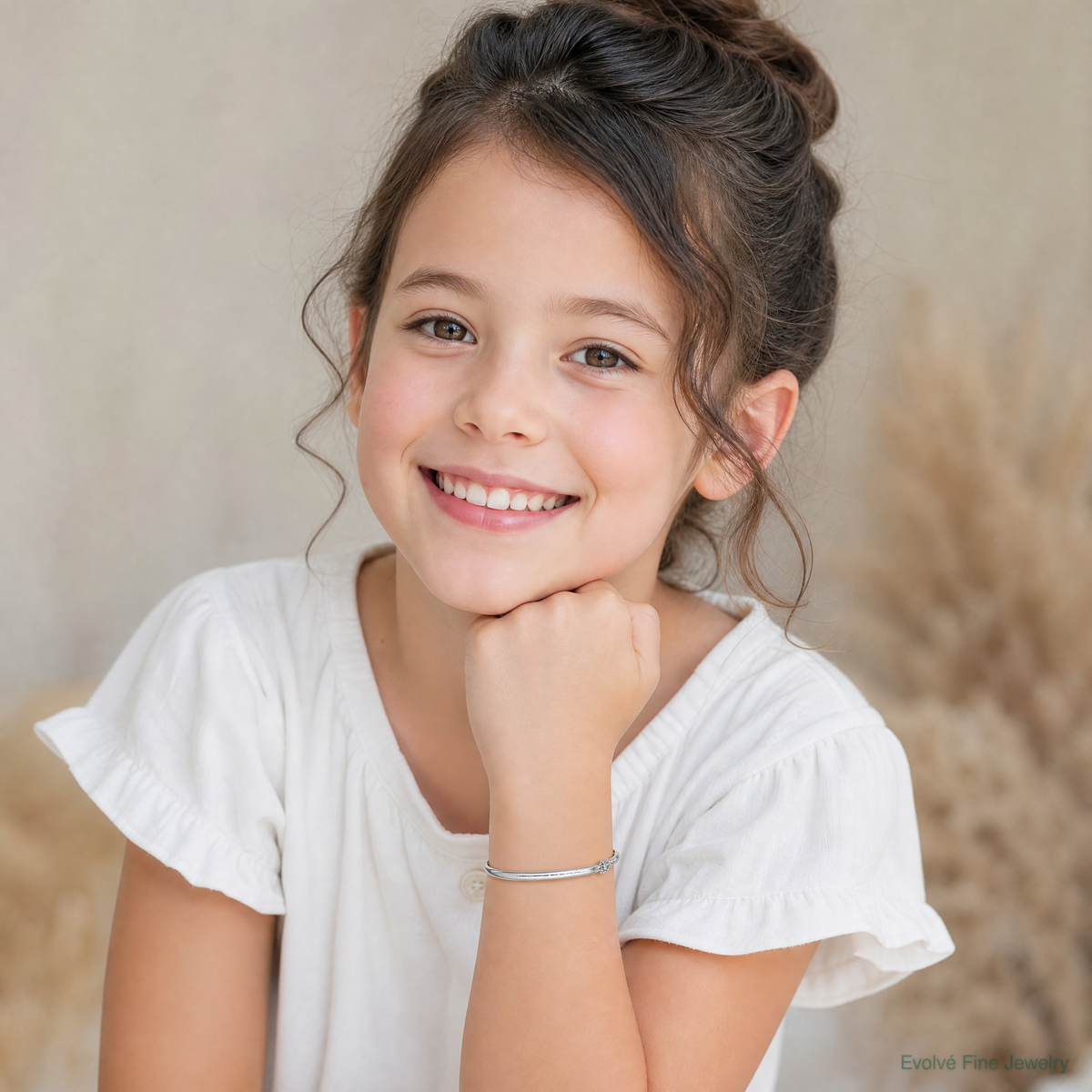 SS RH-plated Polished & D/C 5mm w/ Safety Hinged Children's Bangle - Model Shot