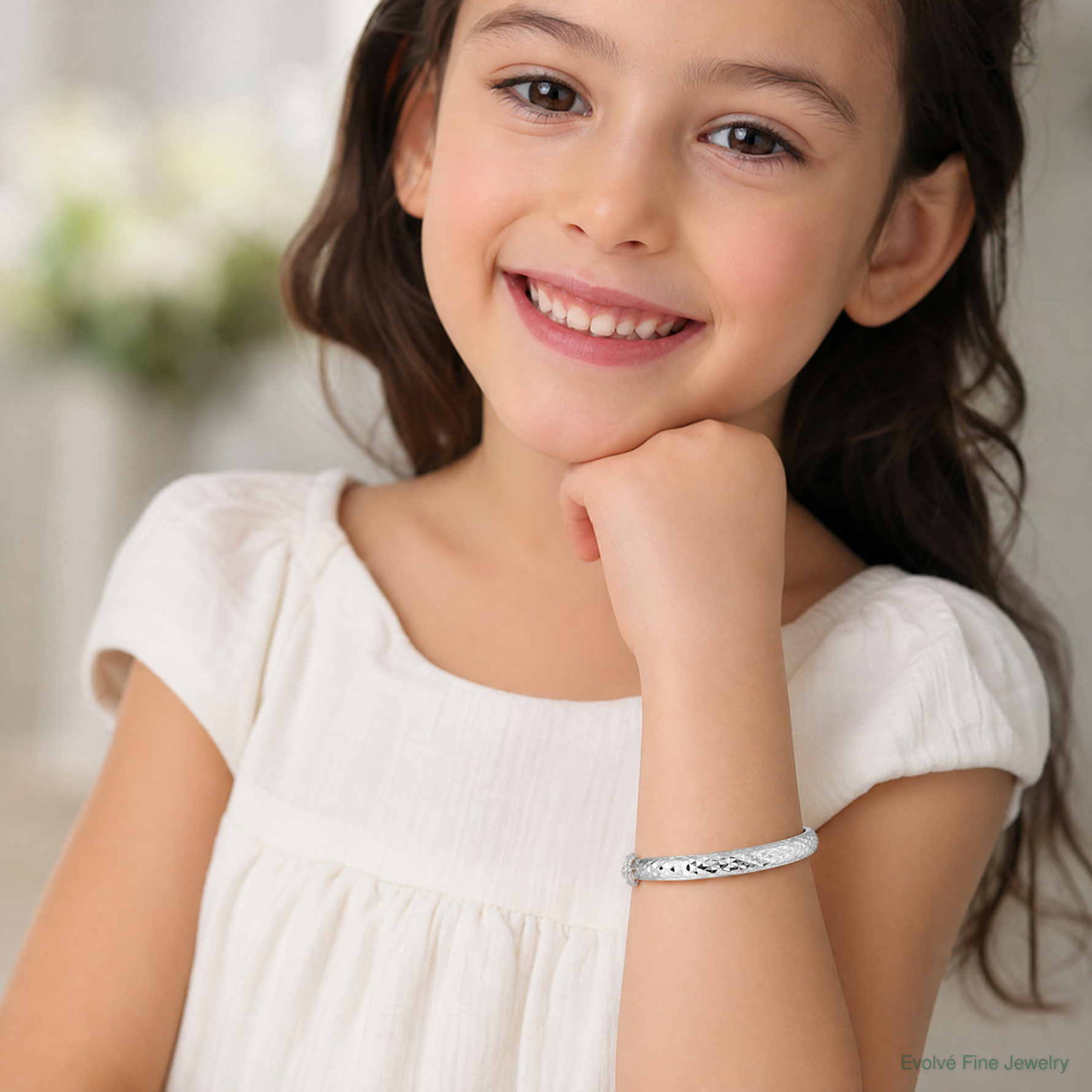 SS RH-plated Polished & D/C 5.5mm w/ Safety Hinged Children's Bangle - Model Shot