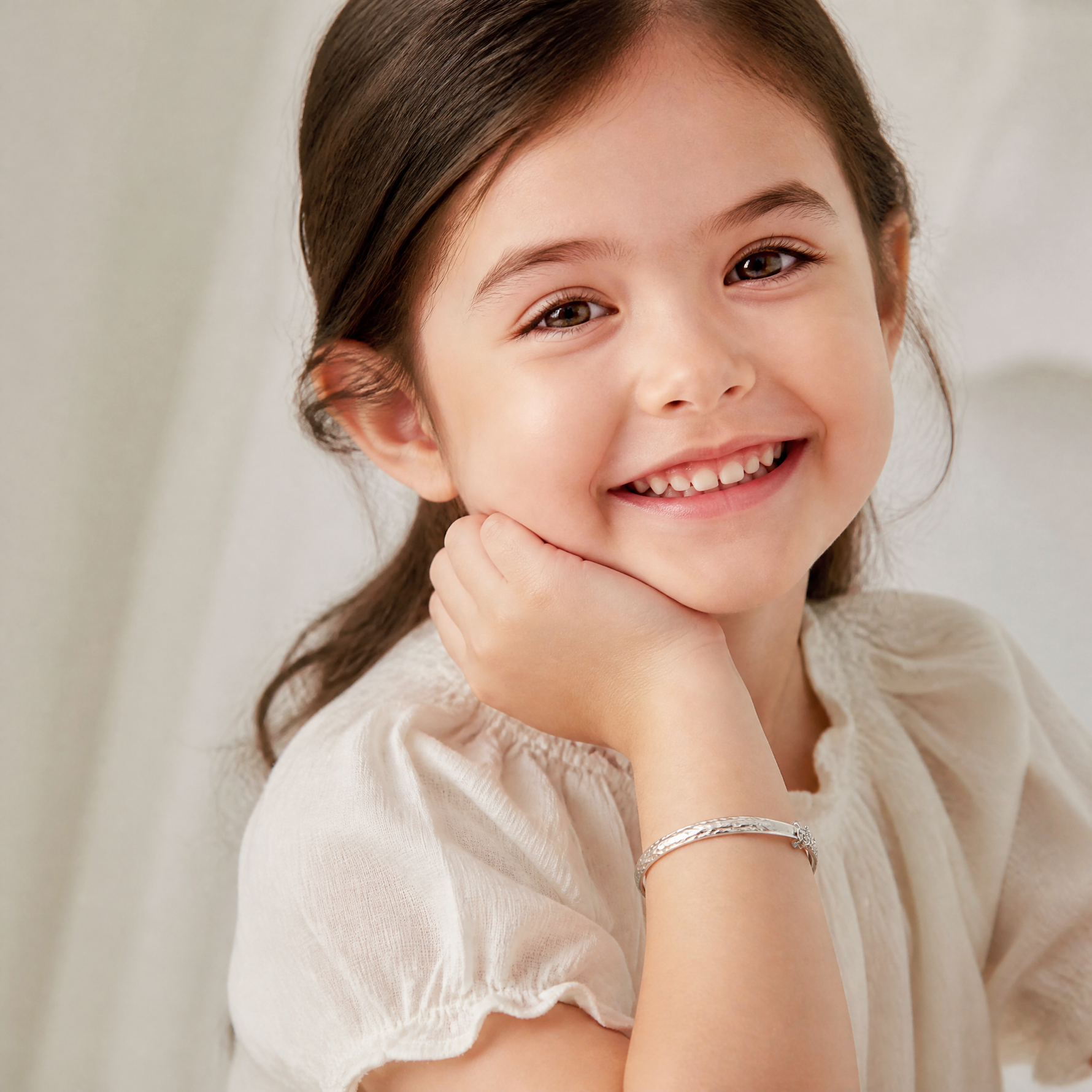 SS RH-plated Polished & D/C 5.5mm w/ Safety Hinged Children's Bangle - Model Shot