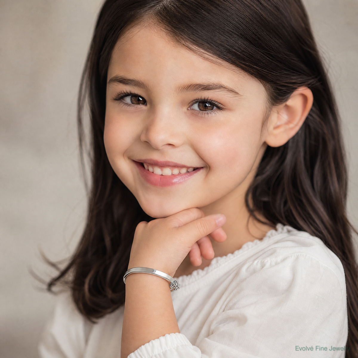 Sterling Silver RH-plated Polished 4mm w/ Safety Hinged Children's Bangle - Model Shot