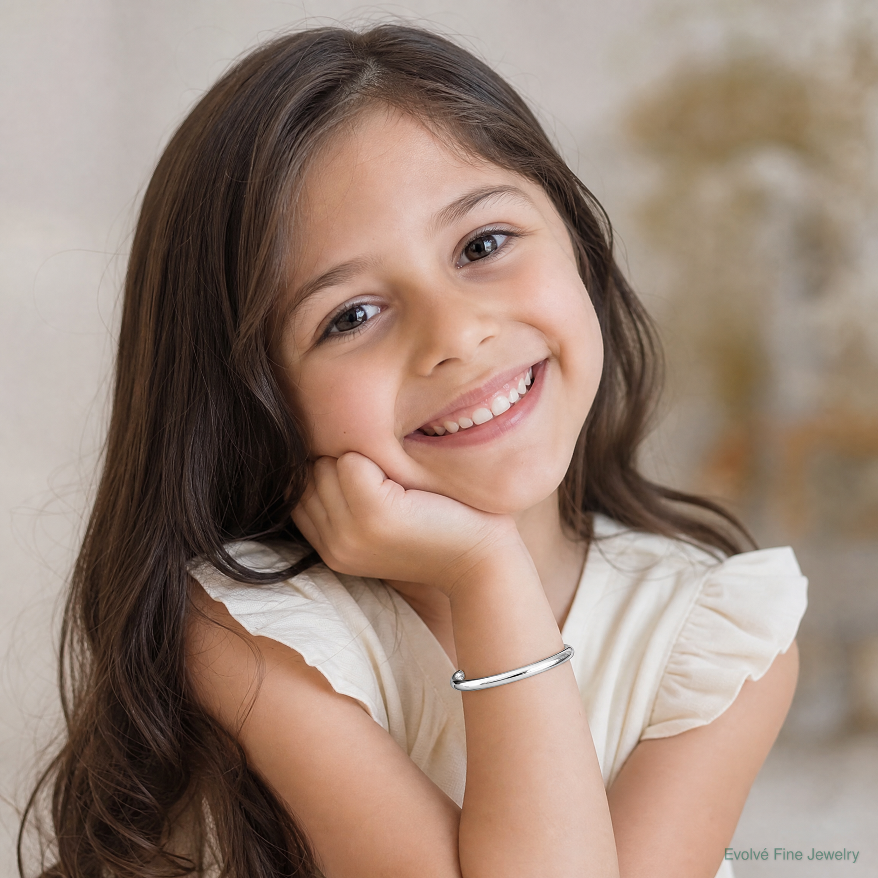 Sterling Silver Rhod-plated Polished & Domed 6mm Children's Cuff Bangle - Model Shot