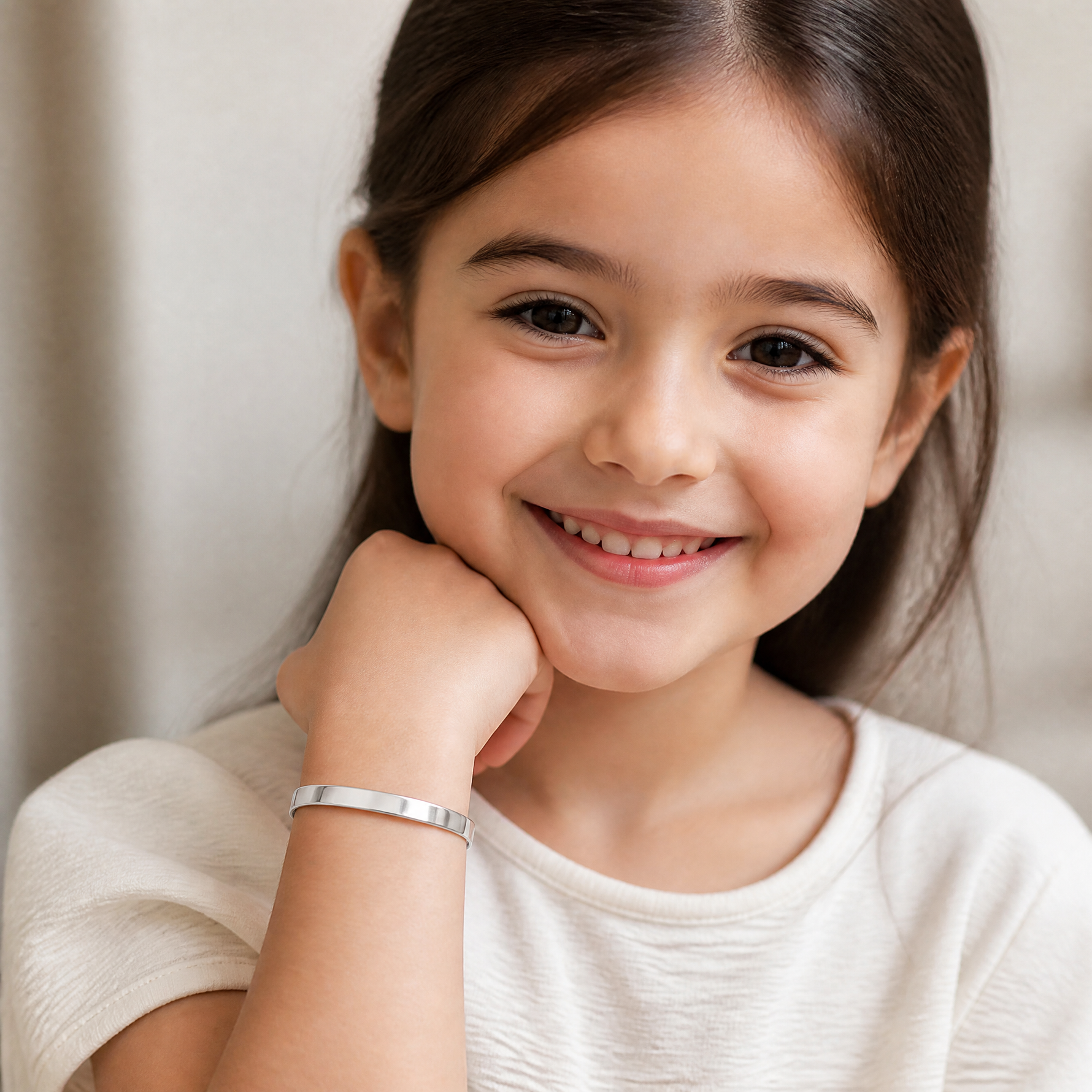 Sterling Silver Rhodium-plated Polished 6mm Children's Cuff Bangle - Model Shot