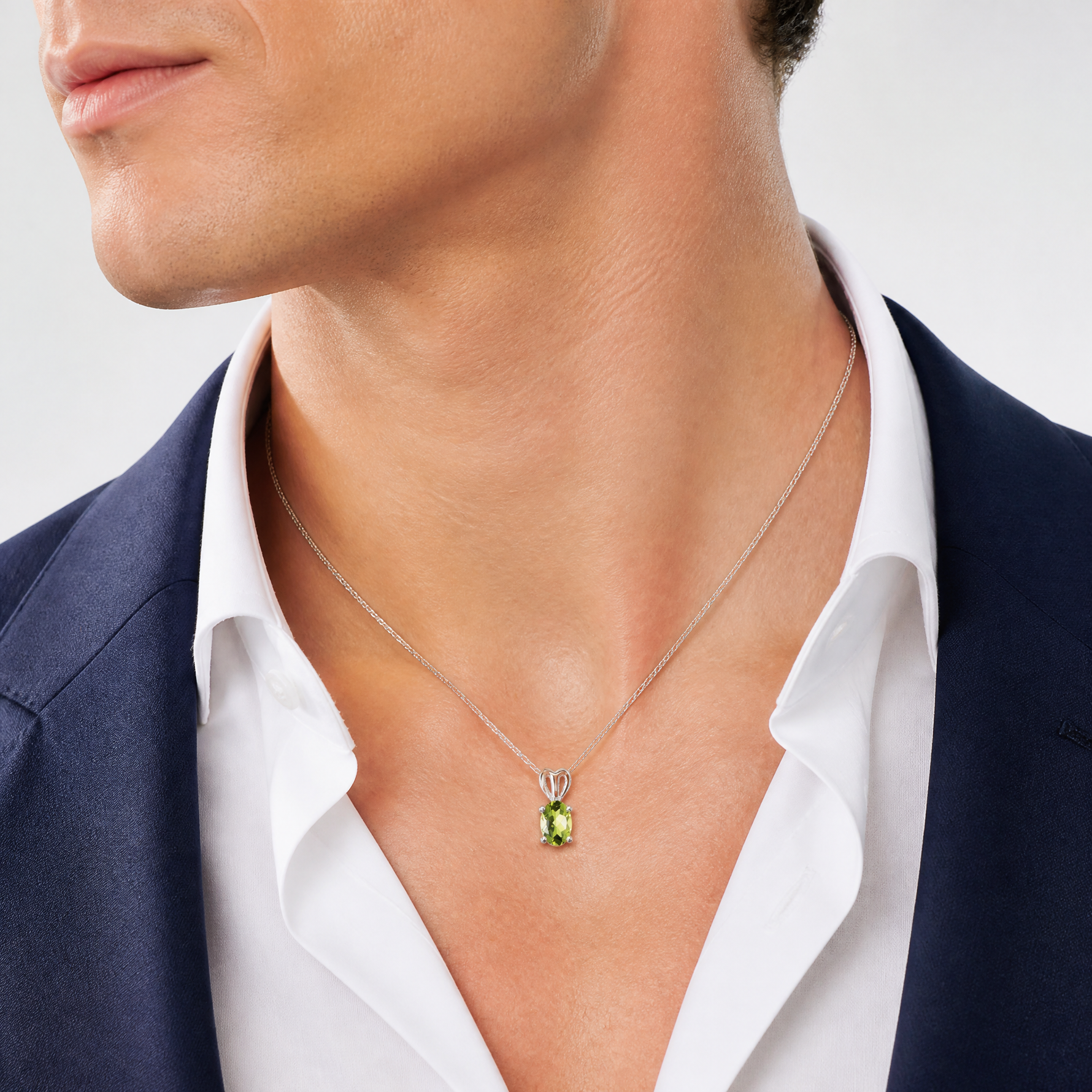 Sterling Silver Rhodium-plated Peridot Pendant - Model Shot