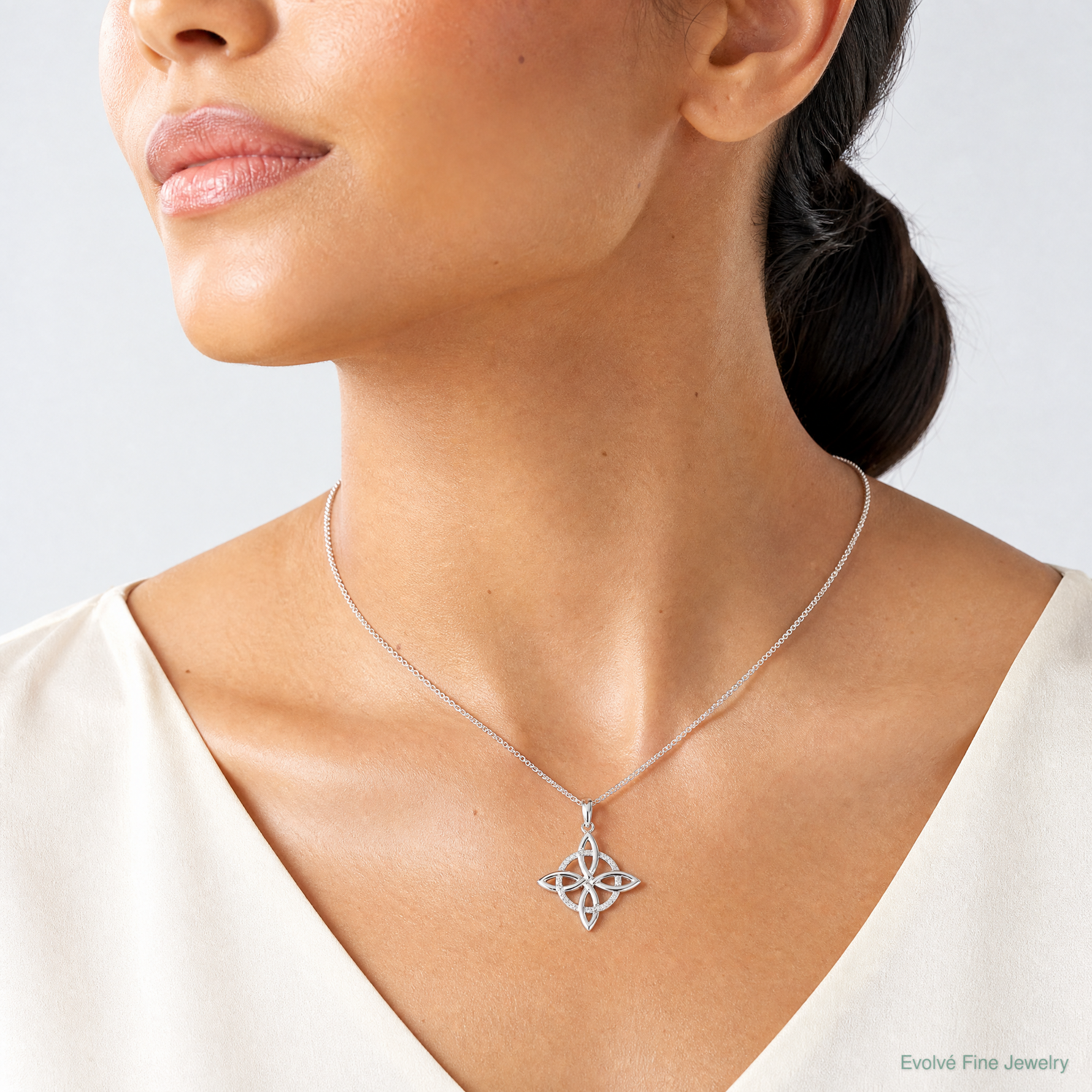 Sterling Silver Rhodium-plated Polished Celtic Eternity Knot Pendant - Model Shot