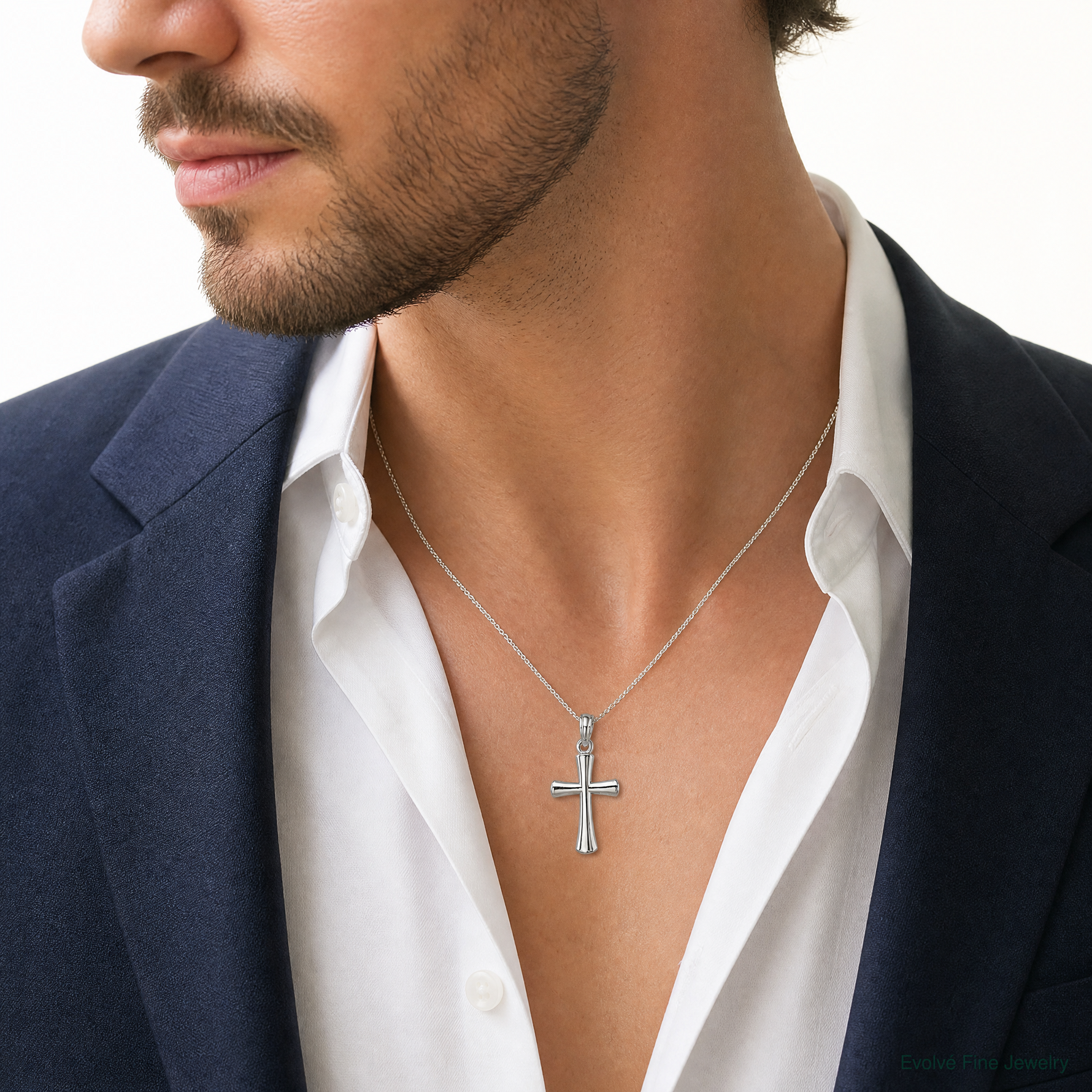 Sterling Silver Polished Cross Pendant - Model Shot