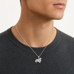 Sterling Silver Rhodium-plated Textured 3D Shetland Sheepdog Pendant - Model Shot