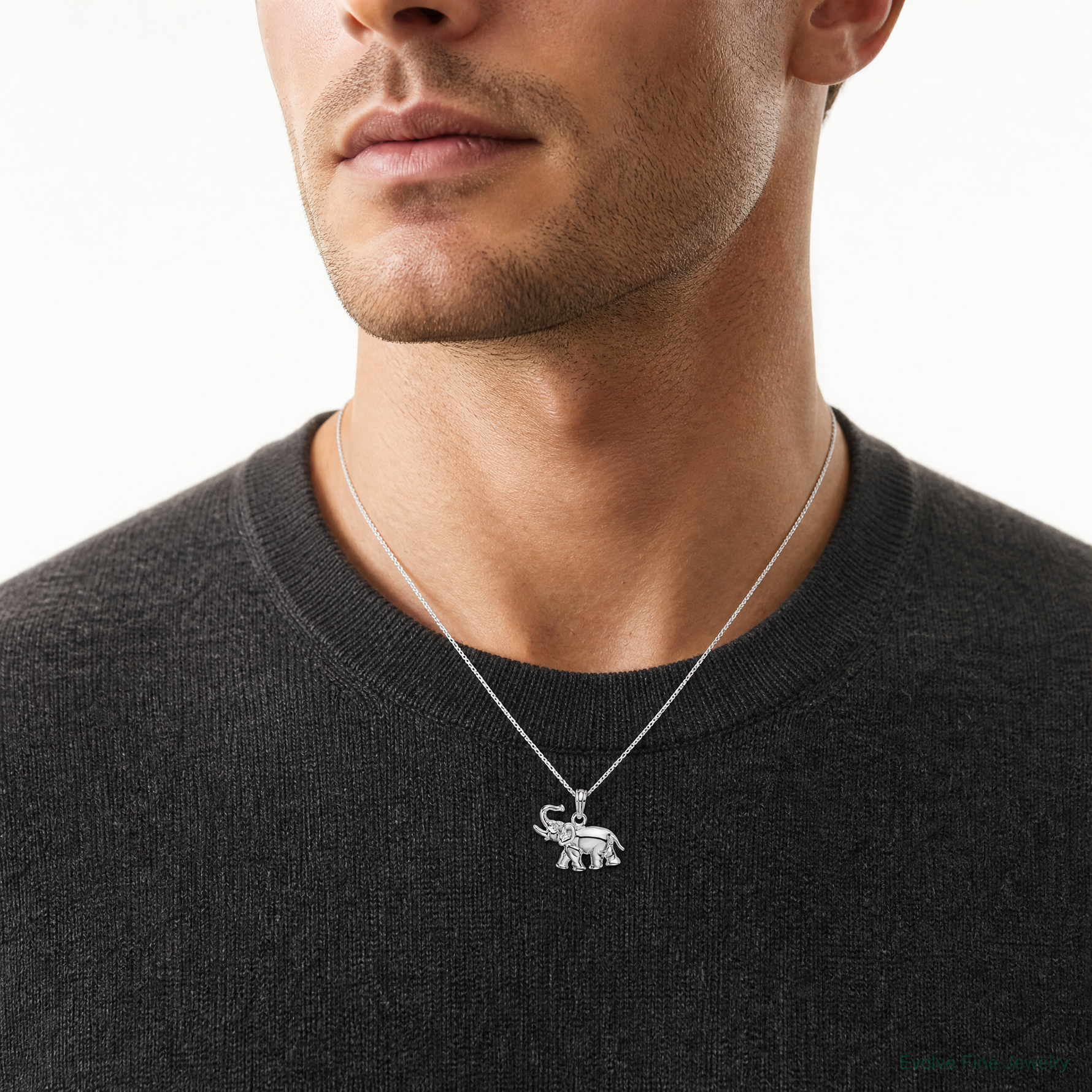 Sterling Silver Rhodium-plated Polished Elephant Pendant - Model Shot