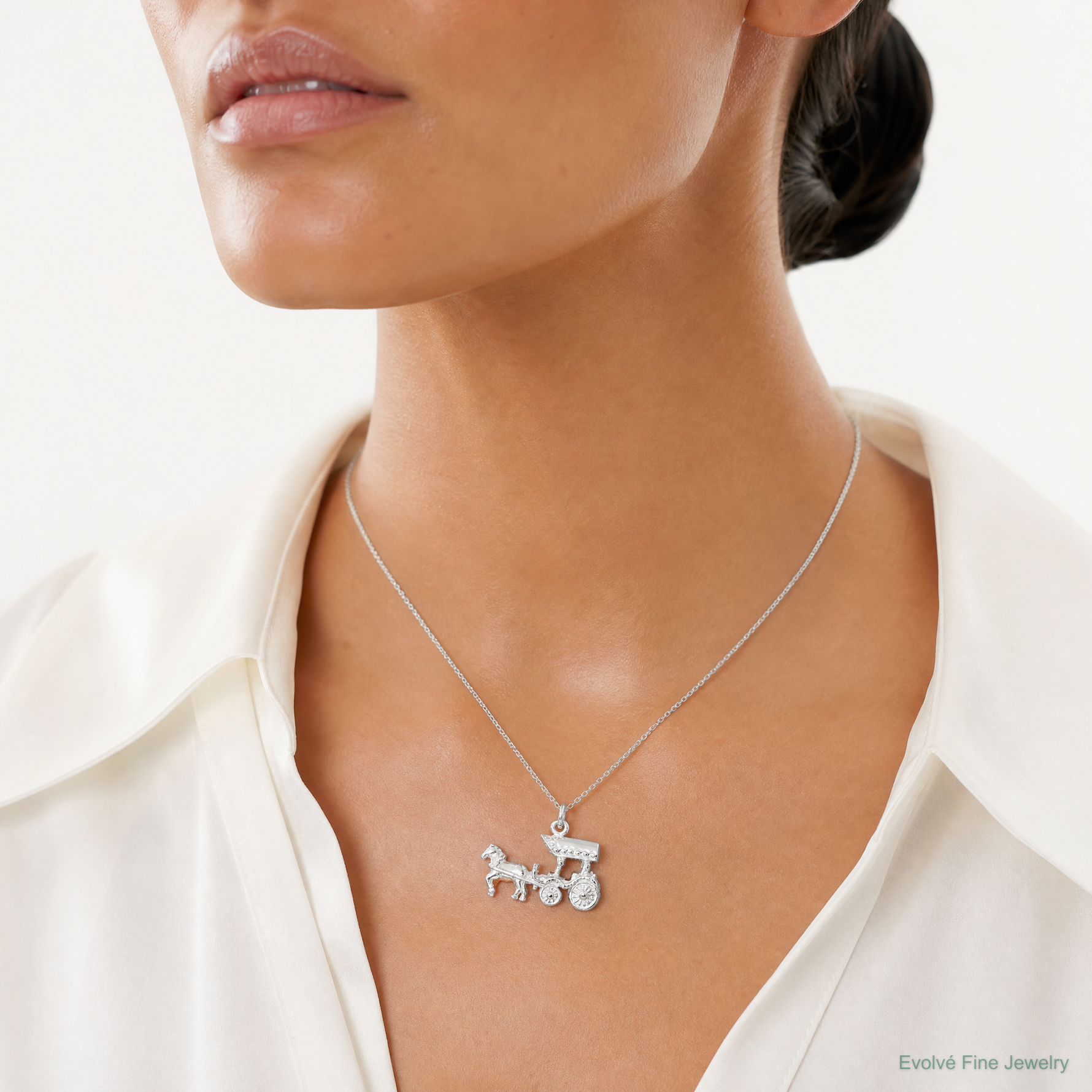 Sterling Silver Horse & Carriage Charm - Model Shot
