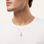 Sterling Silver Rhod-plated Polished Striped Border Latin Cross Pendant - Model Shot