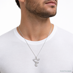Sterling Silver Rhodium-plated 6-point Buck Deer Head Profile Pendant - Model Shot