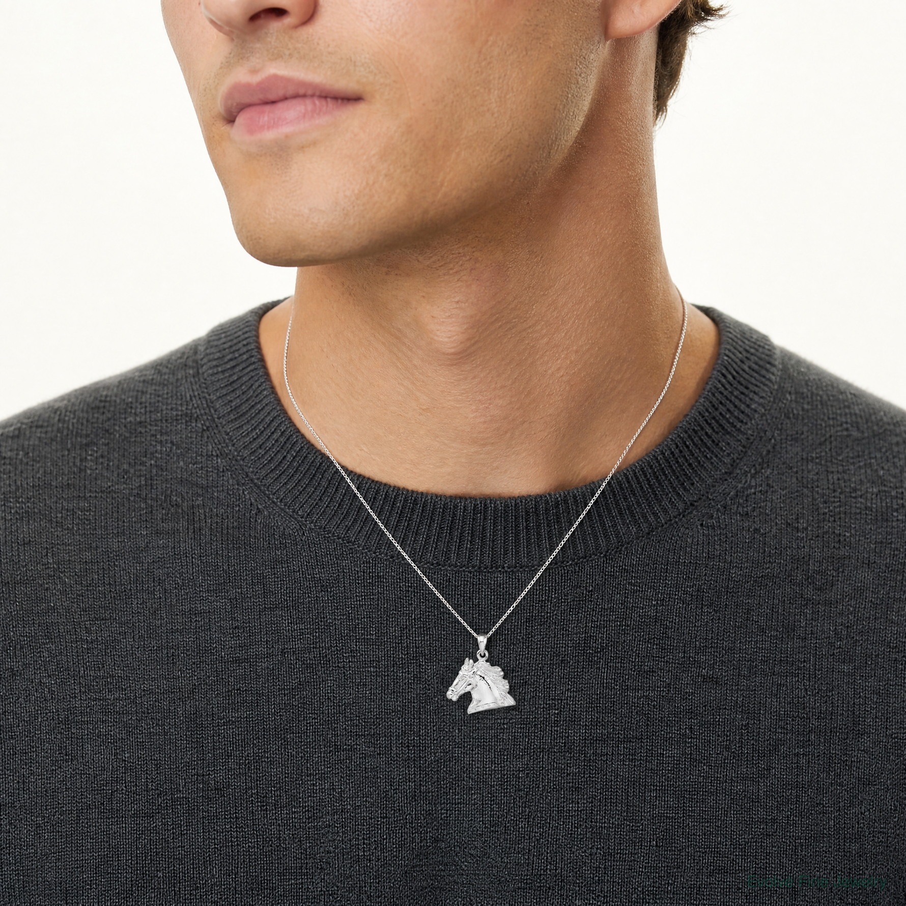 Sterling Silver Rhodium-plated Polished Horse Head Pendant - Model Shot