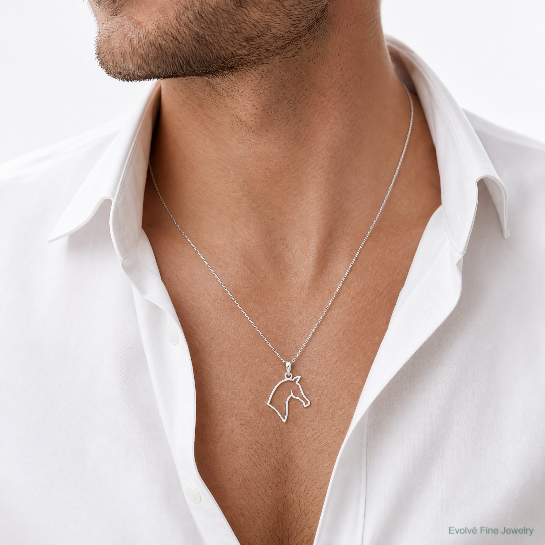 Sterling Silver Rhodium-plated Polished Cut-out Horse Head Pendant - Model Shot