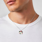 Sterling Silver Rhodium-plated Polished Enameled Bells/Holly Pendant - Model Shot