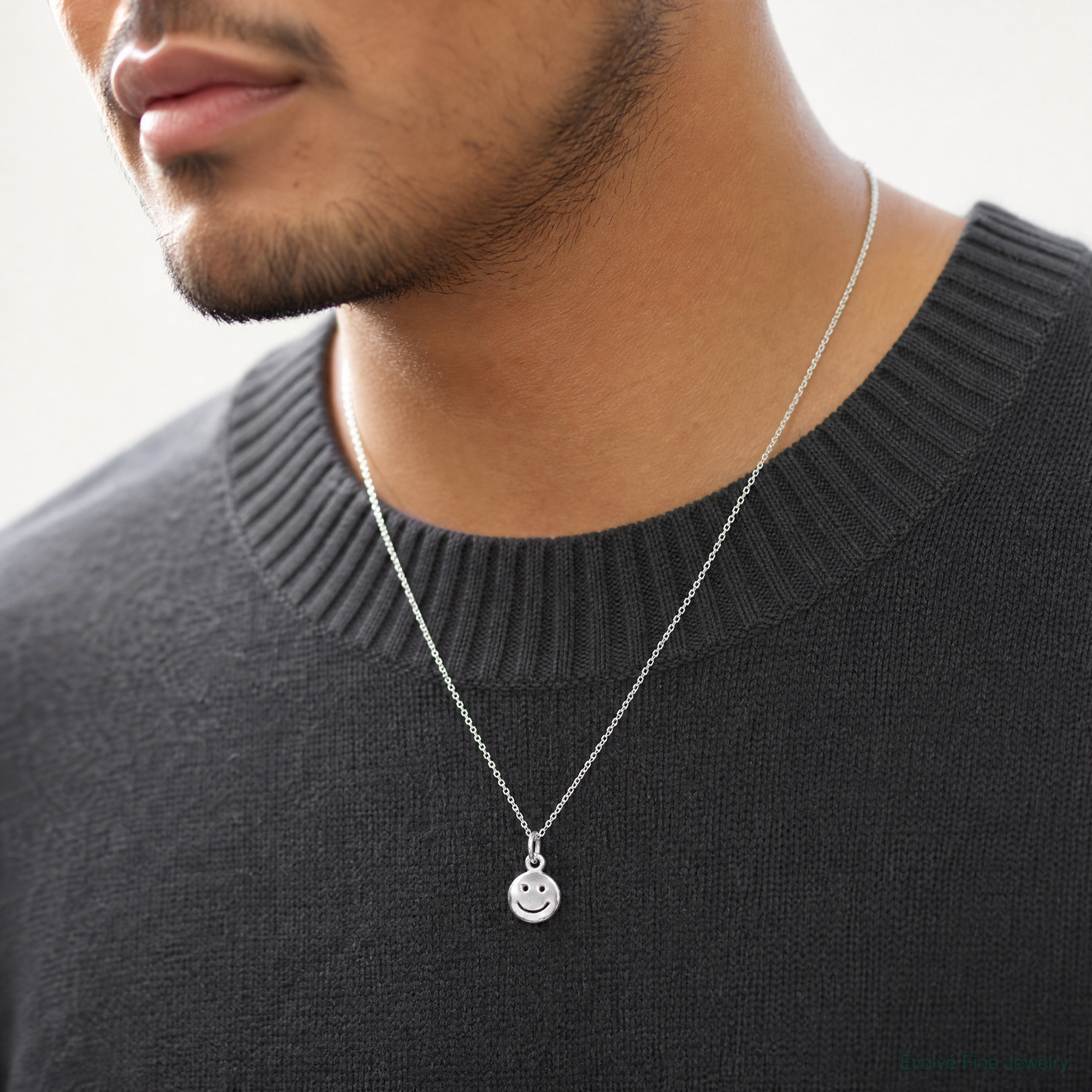 Sterling Silver Smiley Face Charm - Model Shot