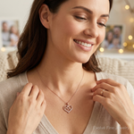 Sterling Silver Rose-tone CZ Mom Heart Pendant - Model Shot