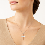 Sterling Silver Polished Twisted Hollow Latin Cross Pendant - Model Shot