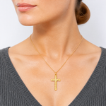 Sterling Silver Gold-plated Polished and Satin D/C Cross Pendant - Model Shot