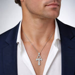 Sterling Silver Rhodium-plated Polished CZ Ankh Cross Pendant - Model Shot