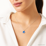 Sterling Silver Rh-plated Polished Round Blue Enamel CZ Planet Pendant - Model Shot