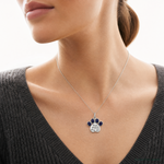 Sterling Silver Rhodium-plated Lapis Lazuli Enamel Paw Print Pendant - Model Shot