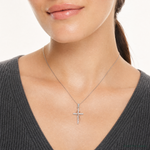 Sterling Silver Rose-tone Polished CZ Heart Cross Pendant - Model Shot