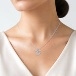 SS Rhodium-plated Pink and Clear CZ Angel Chain Slide Pendant - Model Shot