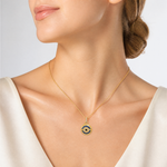 SS Gold-tone Black Rhodium CZ and Nano Crystal Evil Eye Pendant - Model Shot