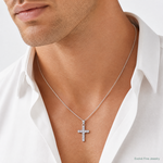 Sterling Silver Rhodium-plated CZ Polished Cross Pendant - Model Shot