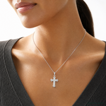 Sterling Silver Polished and Textured Cross Pendant - Model Shot