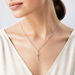 Sterling Silver RH-plated Gold-tone Crucifix with Raised Arms Pendant - Model Shot