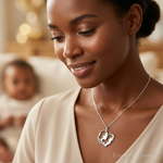 Sterling Silver Mother & Baby Pendant - Model Shot