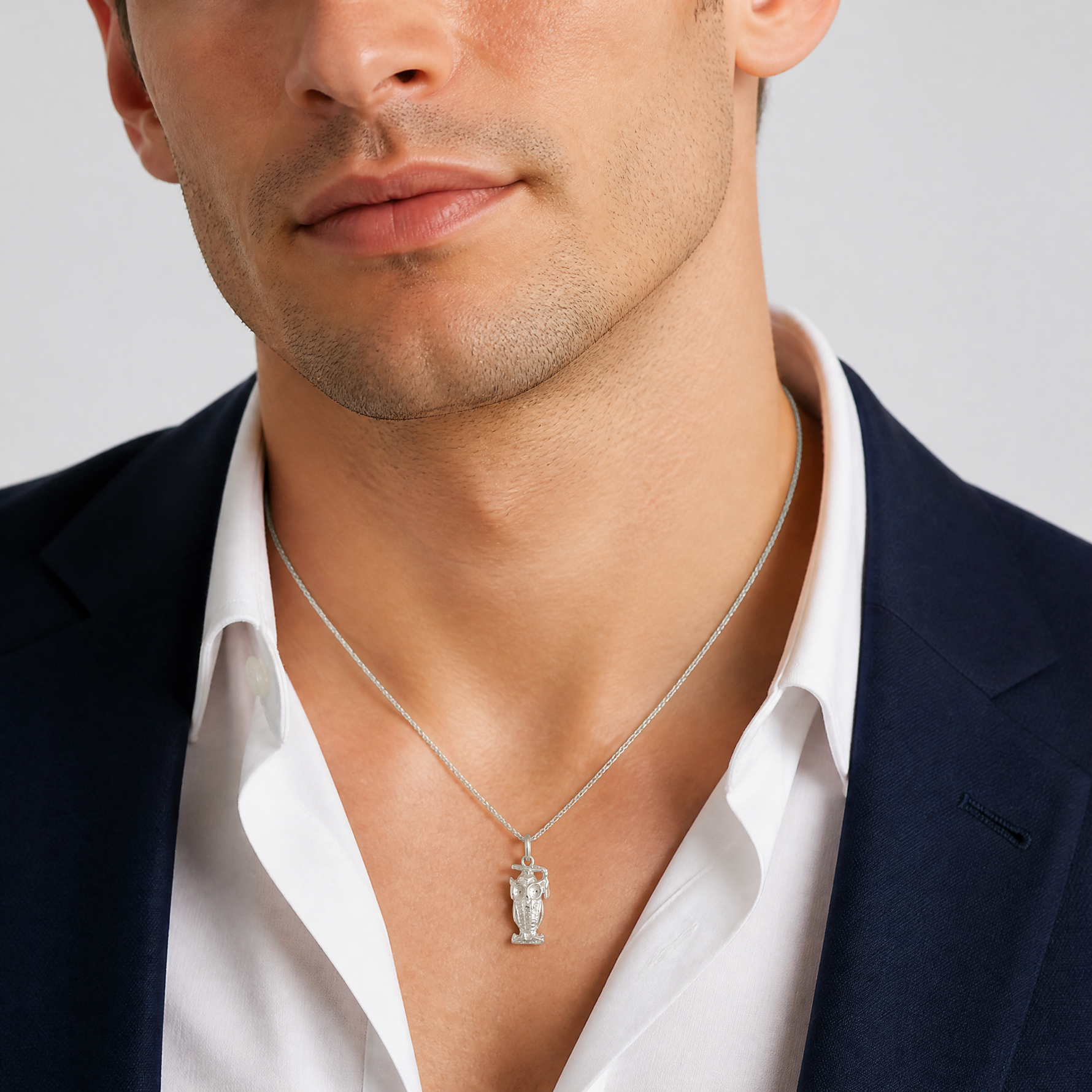 Sterling Silver Graduation Owl Charm - Model Shot