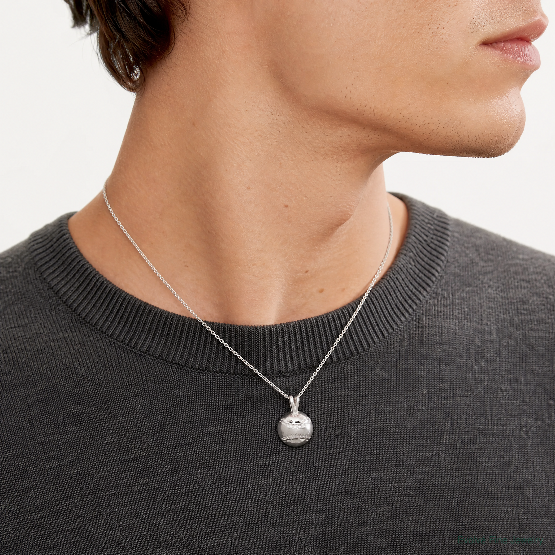 Sterling Silver Baseball Charm - Model Shot
