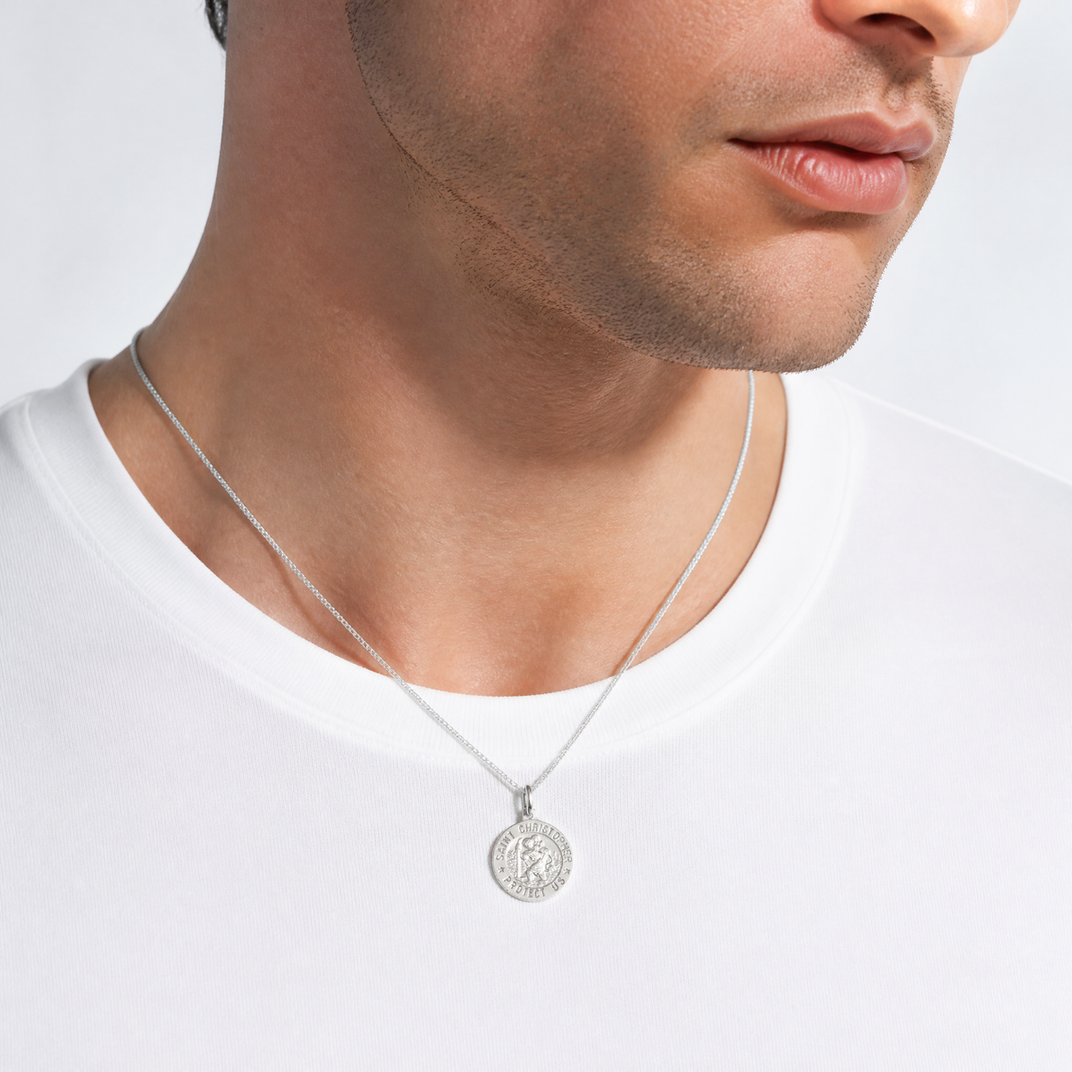 Sterling Silver St. Christopher Medal - Model Shot
