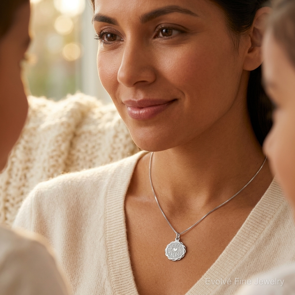 Sterling Silver Rhodium-plated Special Mom Disc Charm - Model Shot
