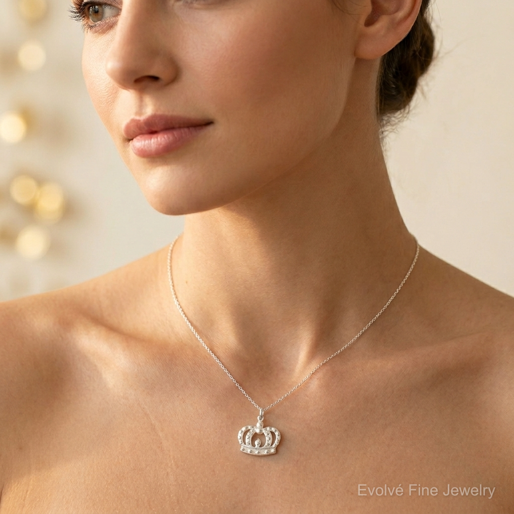 Sterling Silver Crown Charm - Model Shot