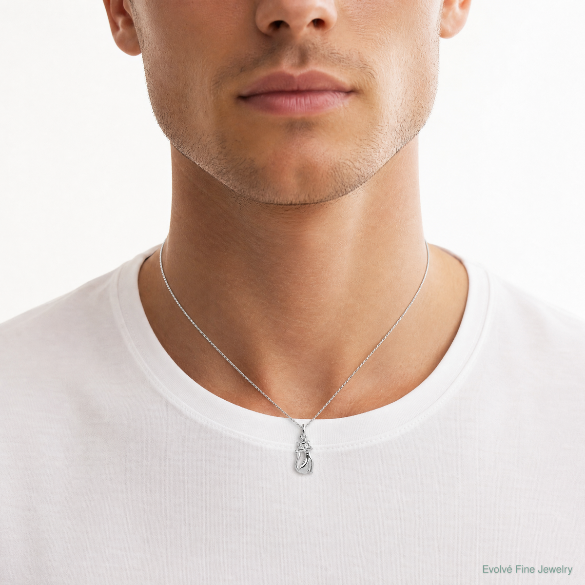 Sterling Silver Cat Charm - Model Shot
