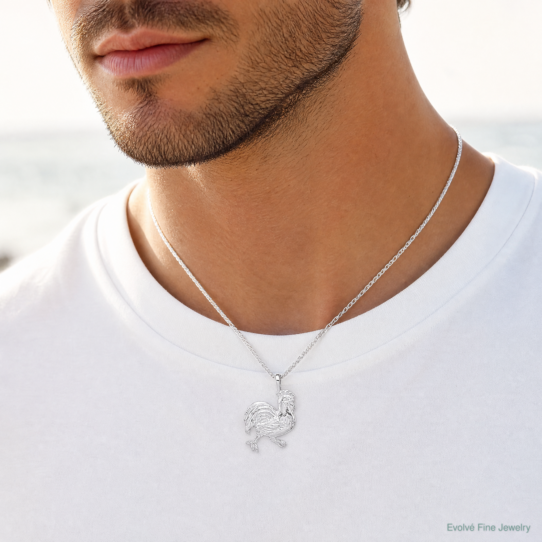 Sterling Silver Rooster Charm - Model Shot