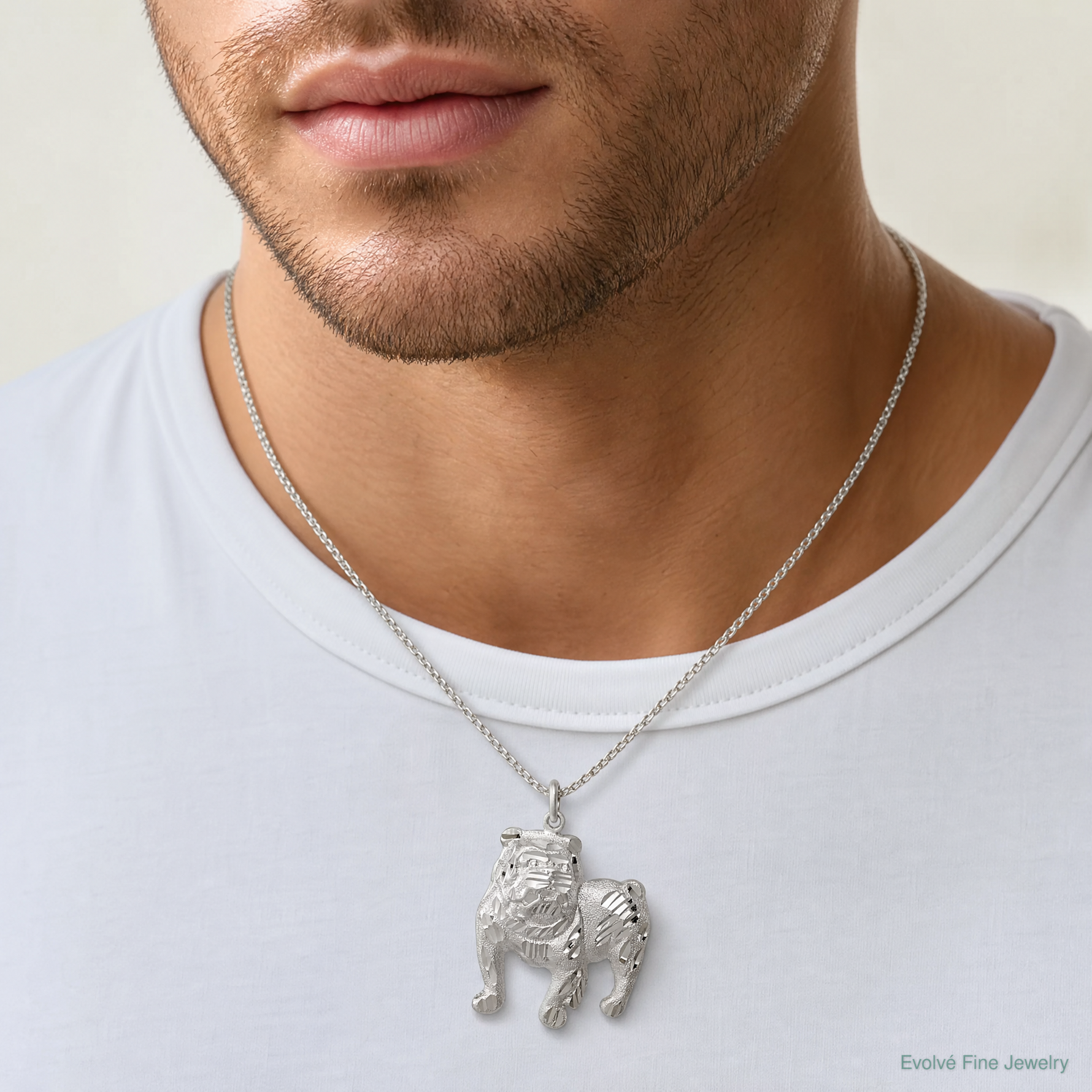 Sterling Silver Bull Dog Charm - Model Shot