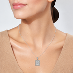 Sterling Silver Square Diamond-cut Letter E Initial Pendant - Model Shot