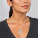 Sterling Silver Square Diamond-cut Letter O Initial Pendant - Model Shot