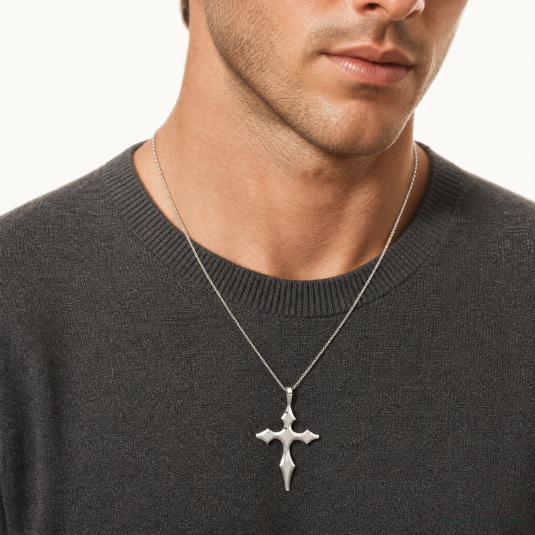 Sterling Silver Passion Cross Pendant - Model Shot