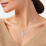 Sterling Silver Diamond -Cut Cross Pendant - Model Shot