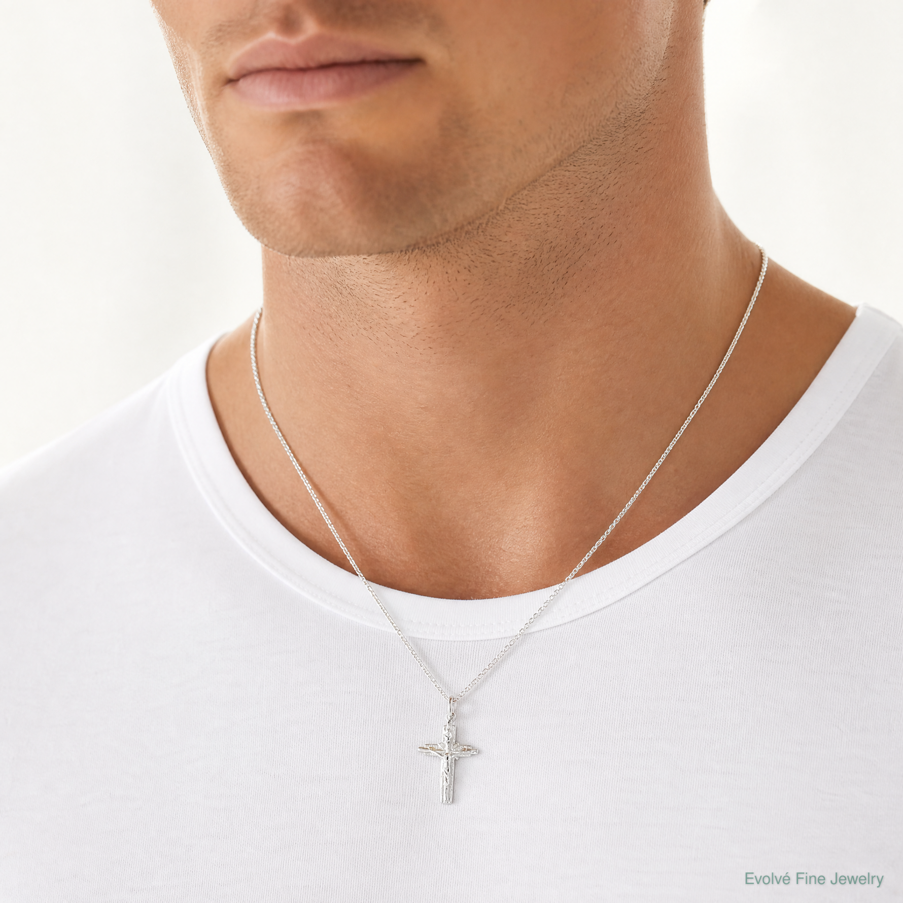 Sterling Silver INRI Crucifix Pendant - Model Shot