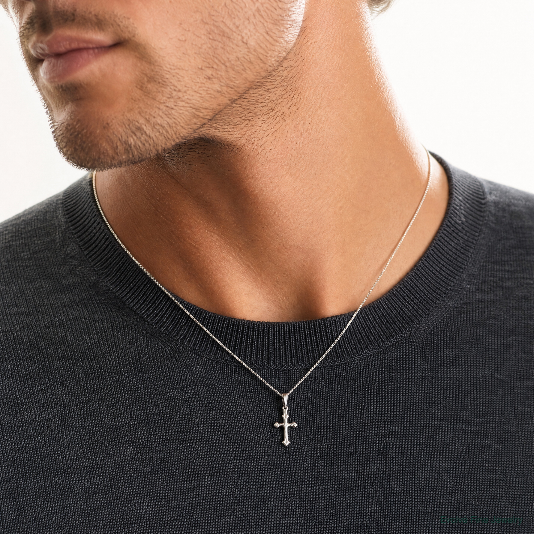 Sterling Silver Budded Cross Charm - Model Shot