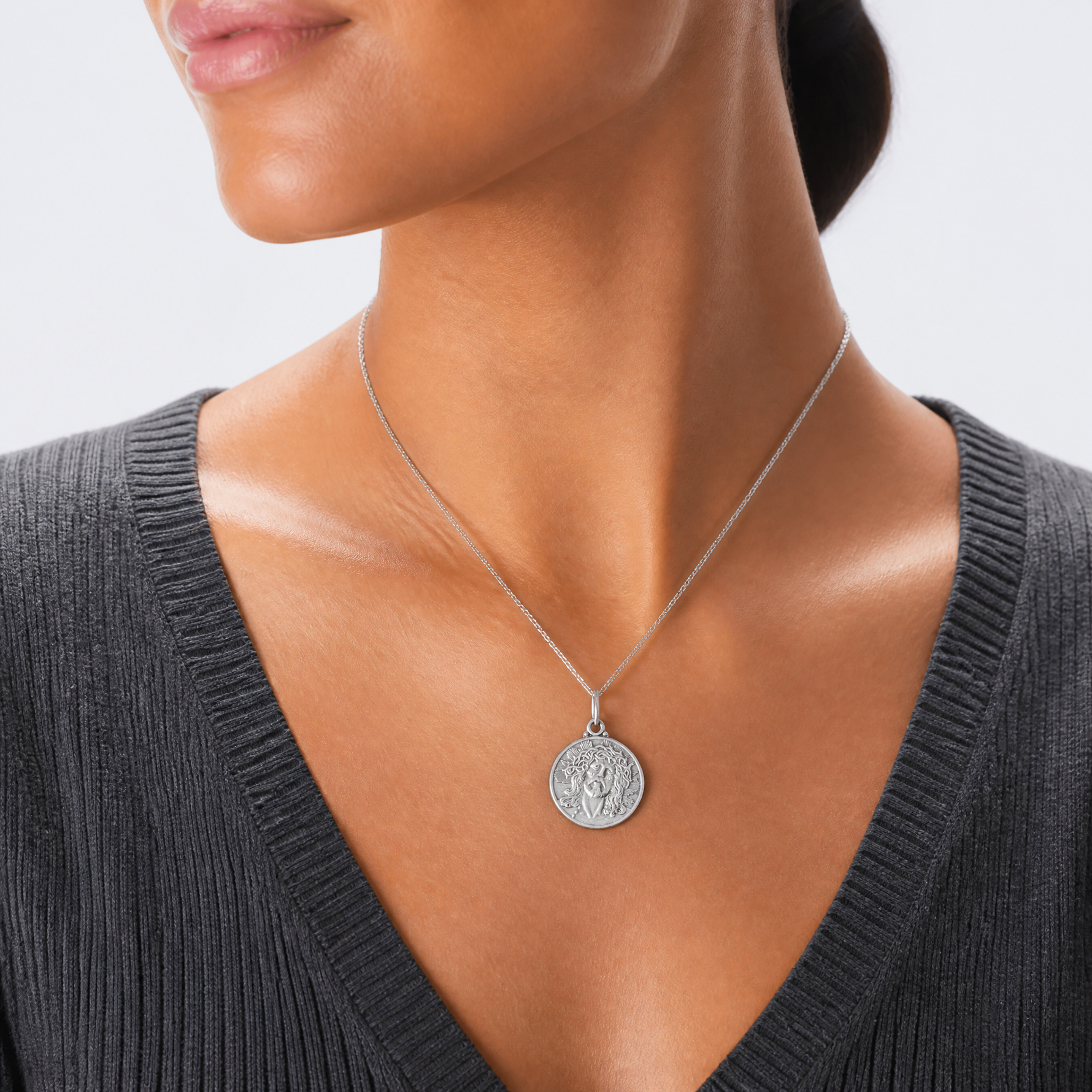 Sterling Silver Antiqued Ecce Homo Medal - Model Shot