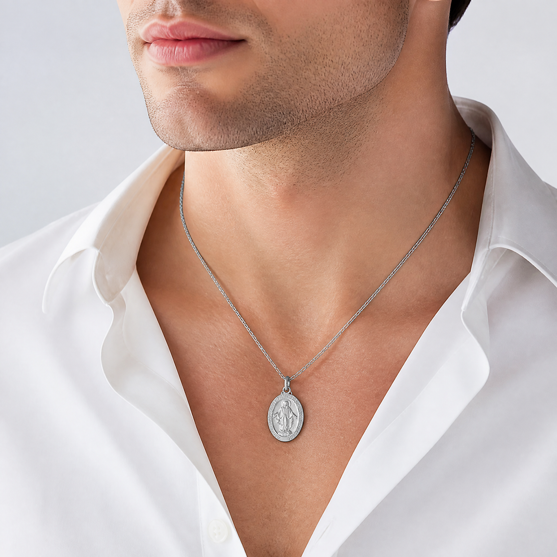 Sterling Silver Platinum-plated Miraculous Medal - Model Shot